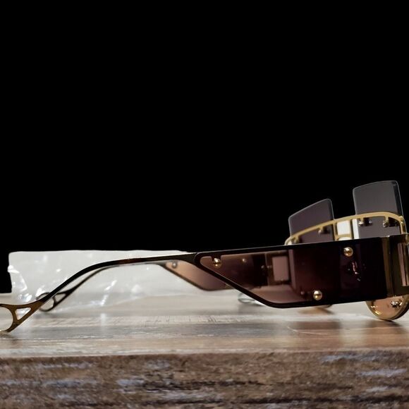 Womens Oversized Large Hexagonal Gold-Toned Brown Tinted Sunglasses main image 11
